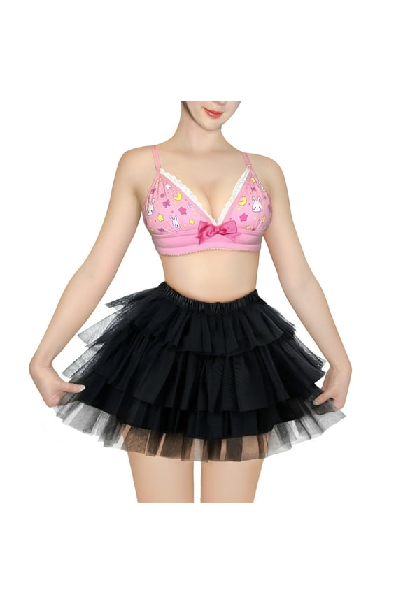 Women's Mesh Tulle Puffy Petticoat Tutu Ballet Bubble Short Ballerina Skirt Black L