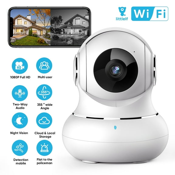 Littlelf Indoor Security Camera, Wireless Pet/Office/Baby Monitor , Night Vision, 2-Way Audio