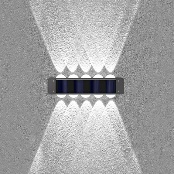 Littleplum 10 LED Solar Wall Light UP Down,4 Pack Illuminate Outdoor Sunlight Sensor Lamp,IP65 Waterproof Modern Nordic Style Decorative Lighting for Home Garden Porch,White