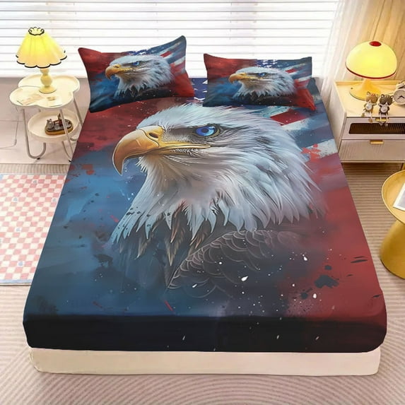 Littleplum American Flag Bald Eagle 3D Print 3 Pieces Bedding Comforter Set with 2 Pillowcase 3 Kind Size Duvet Cover Bed Sheet Quilt Stuff Bedroom Decor for Lover Adults and Kids,Size A:39x75 In