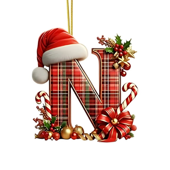 Littleplum Christmas Ornaments For Tree 2D Acrylic Decorative Monograms Pendants With Santa Hat 26 Letters Christmas Hanging Decorations For DIY Crafts Xmas Home DecorN