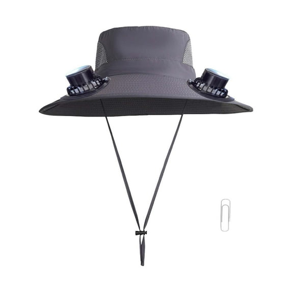 Littleplum Fan Hat Wide Brim Solar Fan Hat,Outdoor Wide Brim Sun Hat with 2 Solar Fan Fishing Hat,3 Speed Adjustable,Removable & USB Charging Fan,Fishing & Beach Hats with Fans Built,1 Pcs,Dark Gray