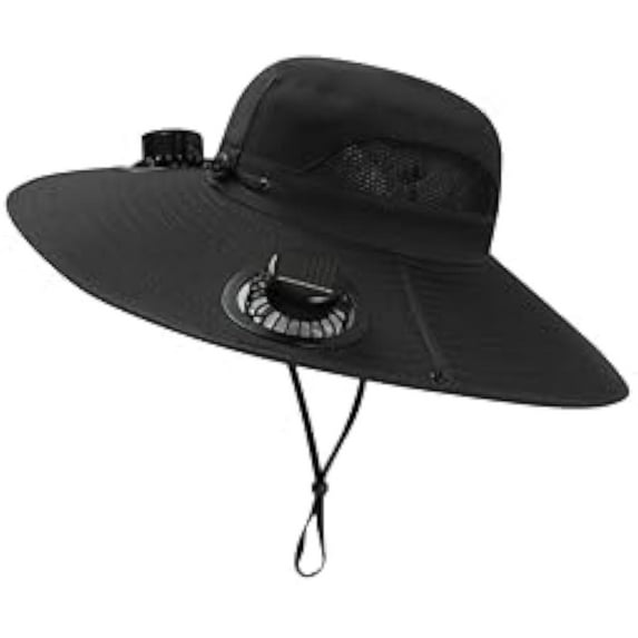 Littleplum Fan Hat Wide Brim Solar Fan Hat,Outdoor Wide Brim Sun Hat with 2 Solar Fan Fishing Hat,3 Speed Adjustable,Removable & USB Charging Fan,Fishing & Beach Hats with Fans Built,1 Pcs,Black