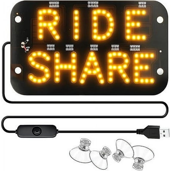 Littleplum LED Light Sign for Car,Taxi Windshield Light Sign,USB Car LED Display with Suction Cups,USB Plug,Improve Night Visibility,Control Flexible Digital Sign,7.5 X 4.10 Inch,Yellow