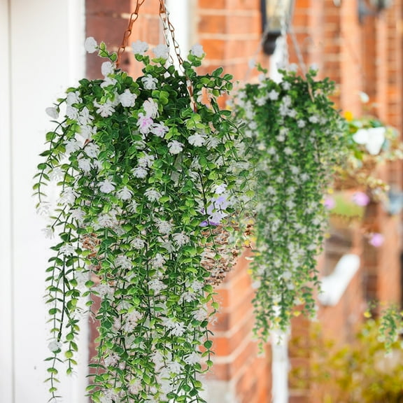 Littleplum Outdoor Fake Hanging Plants,Hanging Plant Vine with Lights,Faux Eucalyptus Leafs Greenery Vine Plant Faux Plants Fake Plants Greenery for Jungle Theme Party Wedding Decoration,White