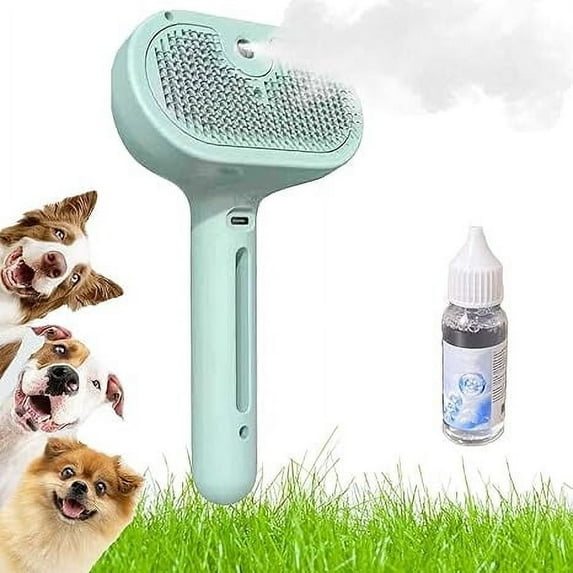 Littleplum Pet Steam Brush for Dog & Cat,3-in-1 Spray Hair Removal Comb,Steam for Shedding & Grooming,Water Brush for Long & Short Haired Pets,Defur Comb,Includes Waterless Shampoo 20ml,Green