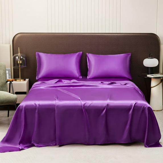 Littleplum Satin Sheets Queen Size-Luxury Soft Silky Sheets for Hair and Skin,Similar to Silk Bed Sheets,Bed Sheet with Silky Microfiber,1 Flat Sheet,2 Pillowcases,81x96 Inch+20x37 Inch,Purple