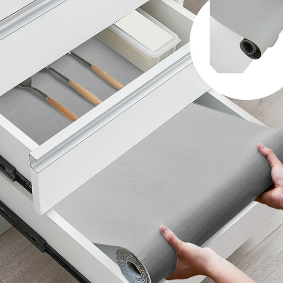 Littleplum Shelf Liners for Kitchen Cabinets,Refrigerator Liners Waterproof & Oil-Proof Kitchen Cupboard Liner,Plastic Drawer Mats Non Adhesive Fridge Liner for Shelves Gray 18 x 59 Inch,Gray