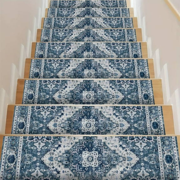 Littleplum Stair Treads Non Slip,15 Pack 30"X8" Super Non Slip Reusable Staircase Step Treads,Soft Rubber Stair Treads for Wooden Steps,Pets,Elders (Navy Blue)