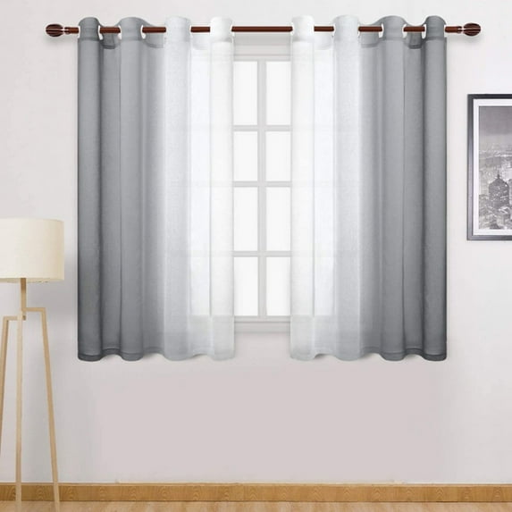 LittleplumBlack Sheer Curtains - Faux Linen Gradient Semi Voile Grommet Top Bedroom and Living Room Curtains,1 Window Curtain Panels,Window Treatments Drapes,52 x 63 Inch Length,Gray