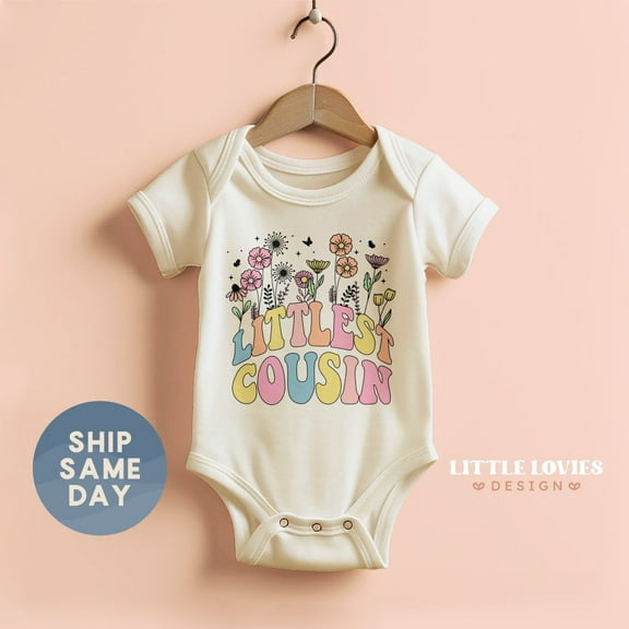 Littlest Cousin Floral Onesie, New To The Crew Baby Bodysuit, New Cousin Announcement Clothing, Cousin Apparel, Cute Baby Onesie, BABY BODYSUIT LAT 4424