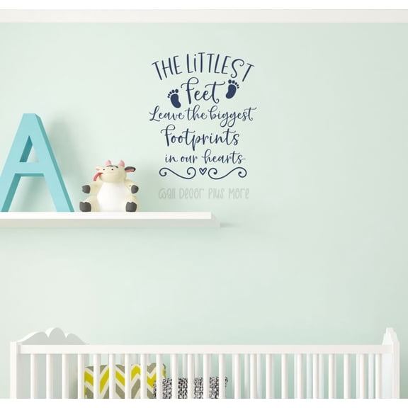 Littlest Feet Biggest Prints In Our Hearts In Loving Memory Wall Decals - Wall Lettering Vinyl Decal Sayings - Memorial Wall Decor - Infant Baby Child In Memory of Decals, 18x15-Inch, DeepBlue