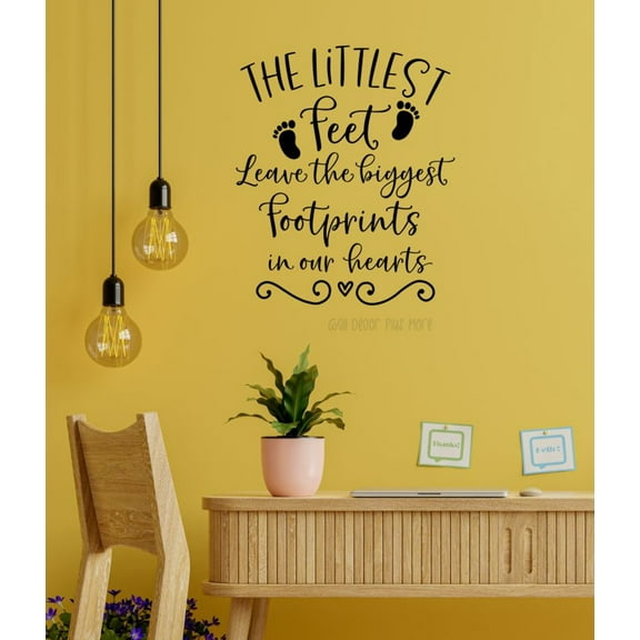 Littlest Feet Biggest Prints In Our Hearts In Loving Memory Wall Decals - Wall Lettering Vinyl Decal Sayings - Memorial Wall Decor - Infant Baby Child In Memory of Decals, 19x23-Inch, Black