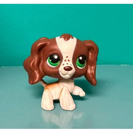 Littlest Pet Shop LPS Cocker Spaniel Dog #156 Brown White Green Eyes New