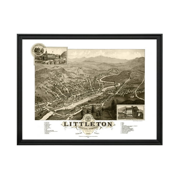 Littleton Art, 1883 Vintage Map of Littleton New Hampshire, NH History Wall Decor Gift, Old Littleton Map - 24" x 18" Black Framed Print