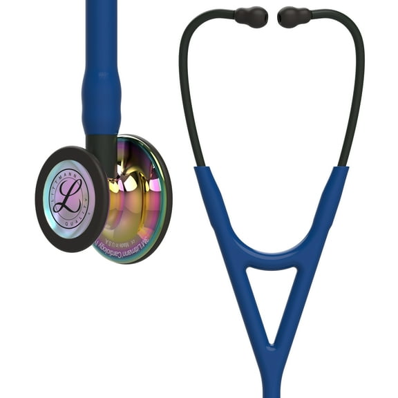 3M Littmann Cardiology IV Diagnostic Stethoscope, Stainless Steel High Polish Rainbow-Finish Chestpiece, 27" Navy Blue Tube, Black Stem and Headset