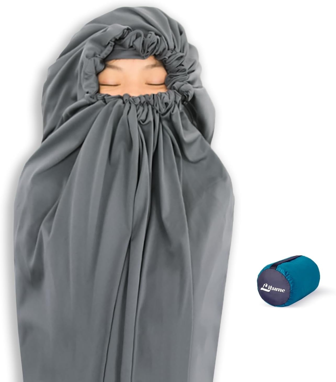 Litume Thermolite All Season Sleeping Bag Liner, Adds up to 22°F / 12°C Warmth, Mummy Sleep Sack with Drawstring Hood, Lightweight for Camping, Backpacking & Travel – Model E626