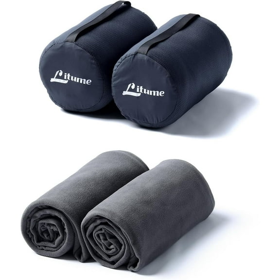 Litume Travel Blanket Fleece 3-Pack – Ultra Lightweight & Breathable Fleece, 67 x 48 in Soft Compact Blanket for Airplane, Camping, Train, Backpacking & Office Use – Includes Stuff Sack