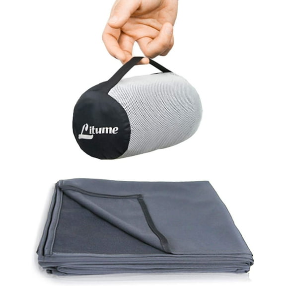 Litume Travel Blanket Lightweight and Breathable, 67 x 48 Soft Airplane Blanket for Travelers, Foldable Camping Sheet with Stuff Sack for Train, Camp, Traveling (Velvet)