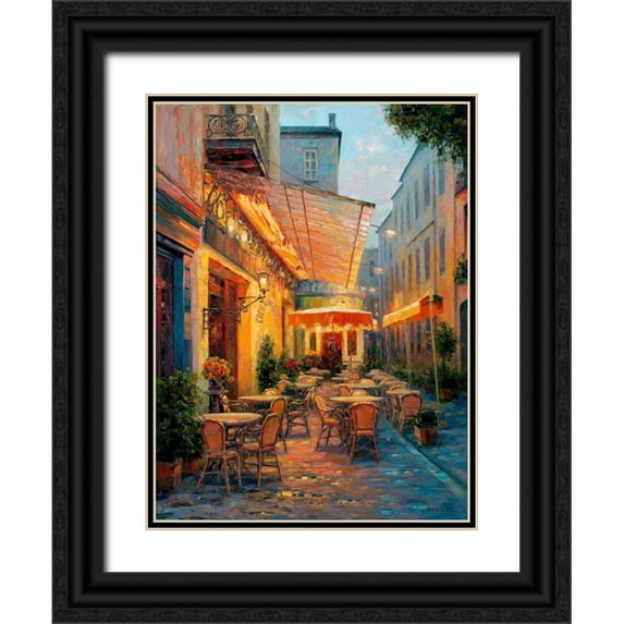 Liu, Haixia 12x14 Black Ornate Wood Framed with Double Matting Museum Art Print Titled - Cafe Van Gogh 2008 Arles France