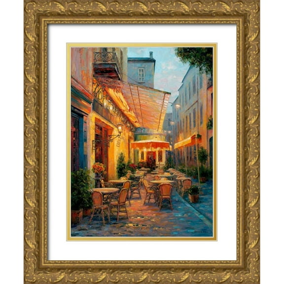 Liu, Haixia 12x14 Gold Ornate Wood Framed with Double Matting Museum Art Print Titled - Cafe Van Gogh 2008 Arles France