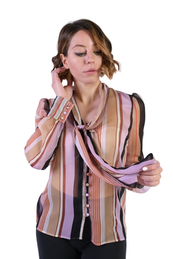 Fantasy Striped Long-Sleeved Shirt With Tie-Neck Detail (Women's)