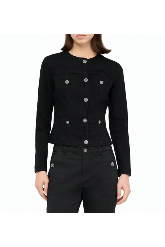 Fitted Stretch Denim Jacket With Gold-Tone Accents (Women's)