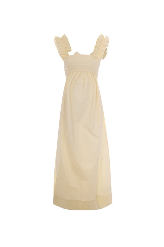 Structured Maxi Dress With Ruffled Shoulder Straps And Bow Detail (Women's)