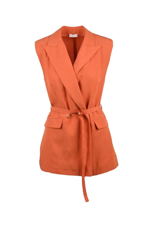 Tailored Orange Knit Jacket With Belted Waist (Women's)