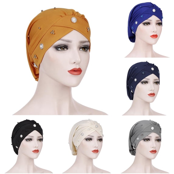 LiuXxxx Beaded Forehead Turban Chemotherapy Night Hat for Women Small Baotou Style Baseball Cap Yellow