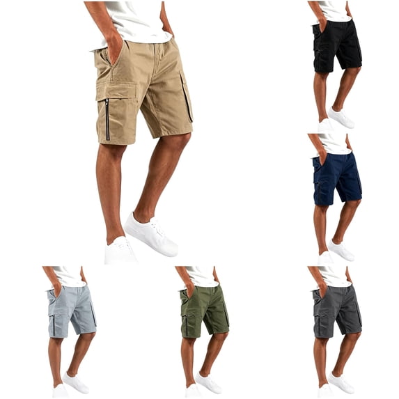 LiuXxxx Casual Cargo Shorts with Multiple Pockets for Athletic Hiking Training Outdoor Sports Lightweight Breathable Elastic Waist Summer Khaki M