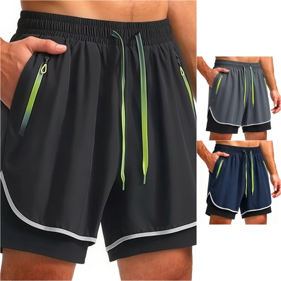 LiuXxxx Casual Running Shorts Breathable Athletic Yoga Workout Pants with Liner Compression Inner Layer Black XXL