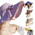 thumbnail image 1 of LiuXxxx Wide Brim Straw Sun Hat for Women Folding Beach Floppy Bowknot Cap Baseball Style Packable Outdoor Visor Purple, 1 of 2