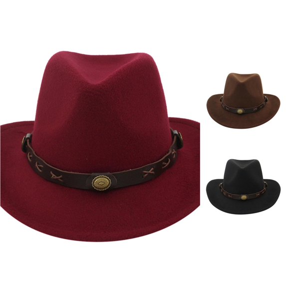 LiuXxxx Winter Woven Cowboy Hat Classic Cattleman Outdoor Headwear for Men Women Wine