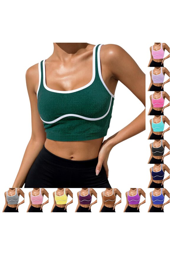 Women's Breathable Wireless Back Athletic Tank Top Stretchy Jogging Yoga Singlet Supportive Activewear Green XS