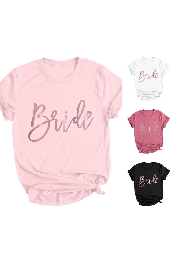 Women's Bridal Wedding Party Print Tee Casual Top Pink M