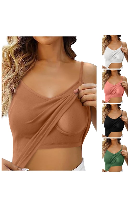 Women's Camisole Shelf Bra Spaghetti Strap Layering Khaki S