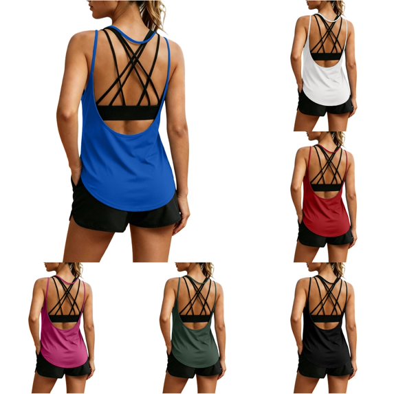 LiuXxxx Women's Casual Fashion Solid Backless Workout Yoga Tank Top Activewear Blue XXL