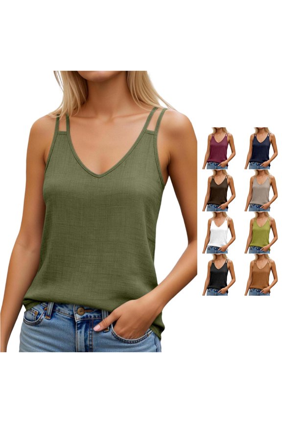Women's Casual Fashionable V Neck Sleeveless Double Braided Mini Top with Straps Green XXL
