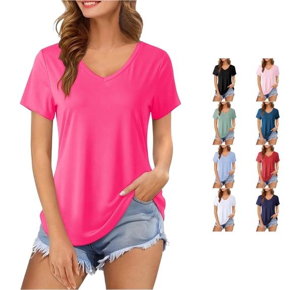 LiuXxxx Women's Crew Neck Loose Fit Curved Hem Everyday Basic Tee Hot Pink XXL