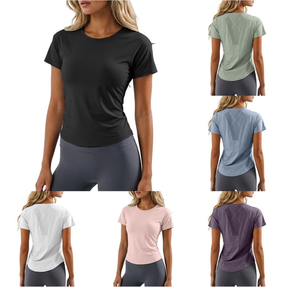 LiuXxxx Women's Lightweight Breathable Slim Fit Athletic Short Sleeve Yoga Running Top Black L