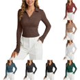 thumbnail image 1 of LiuXxxx Women's Long Sleeve Crew Neck Slim Fit Casual Basic Soft Tee Brown L, 1 of 8