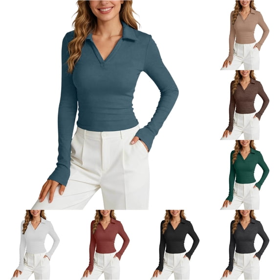 LiuXxxx Women's Long Sleeve Crew Neck Slim Fit Casual Basic Soft Tee Navy L