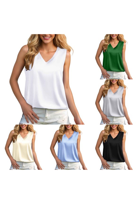 Women's Satin Vest V Neck Silk Sleeveless White S