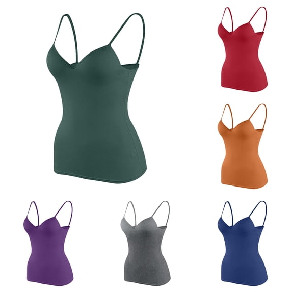 LiuXxxx Women's Shelf Bra Camisole Adjustable Spaghetti Strap Tank Top Basic Layer Dark Green XXL