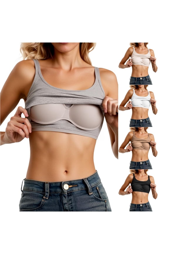 Women's Shelf Bra Camisole Adjustable Spaghetti Strap Tank Top Grey L