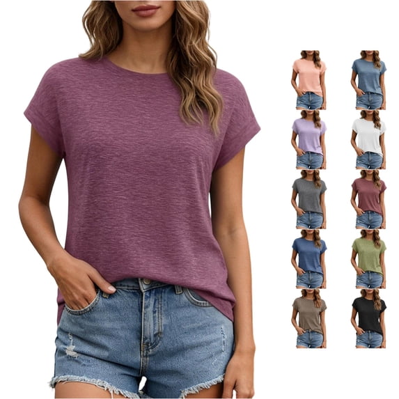LiuXxxx Women's Tee Women's Shirt Short Sleeve Opaque Non See Through Dark Purple L