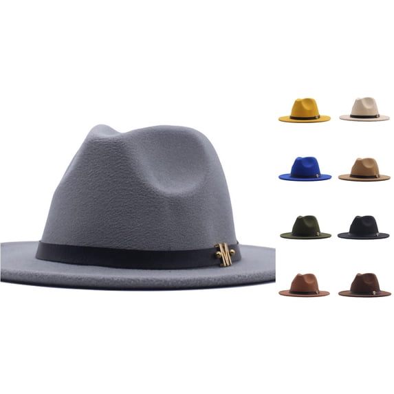 LiuXxxx Womens Classic Wool Fedora Hat with Wide Buckle Belt Floppy Panama Style Baseball Cap for Outdoor Grey
