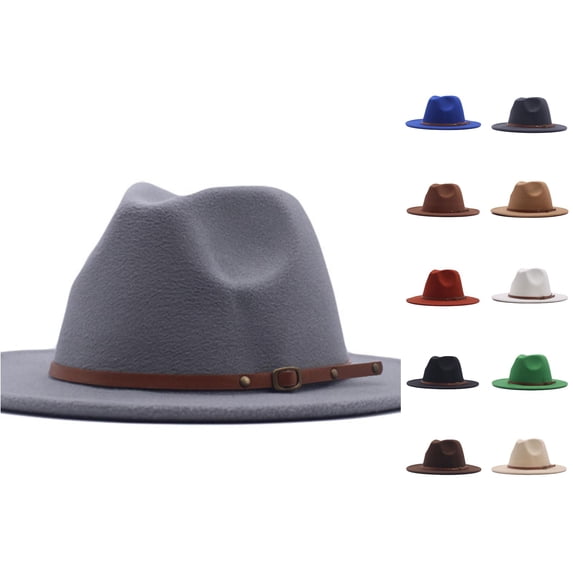 LiuXxxx Womens Fedora Panama Wool Classic Belt Buckle Floppy Wide Baseball Caps Hat Stylish Sun Headwear Grey