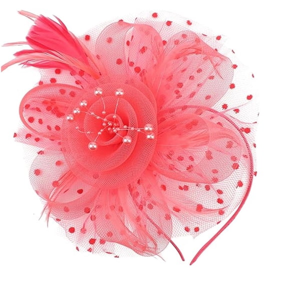 Liuchenyi Fascinator Fascinators Hat Flower Mesh Ribbons Feathers On A Headband and A Clip Tea Party Headwear for Women Watermelon Red